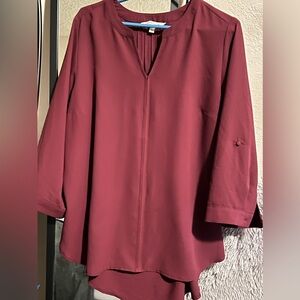 Stitch Fix 41 Hawthorn Karie Split Neck Blouce 2X Wine colored blouse. NWOT